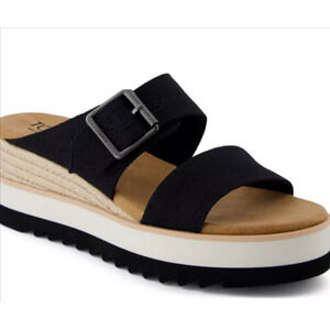 TOMS Women's Diana Mule Buckle Sandals Black Slide Wedge Size 7